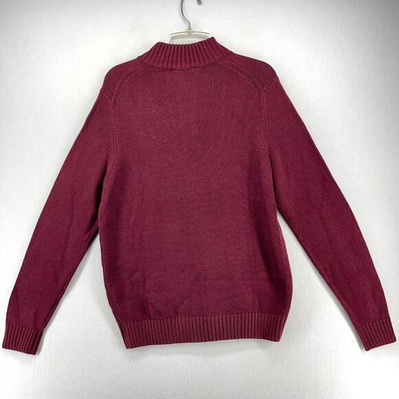 IZOD Mens Small Velvet Maroon Mock‎ Neck Button Sweater Long Sleeve Cotton Blend - Picture 2 of 10
